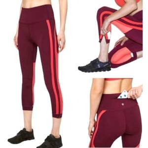 Lululemon Zip the Line Crop Leggings Deep Ruby Stripe High Rise Size 6